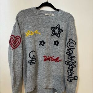 Free generation boutique ultra soft Gray Graphic hi-low Sweater